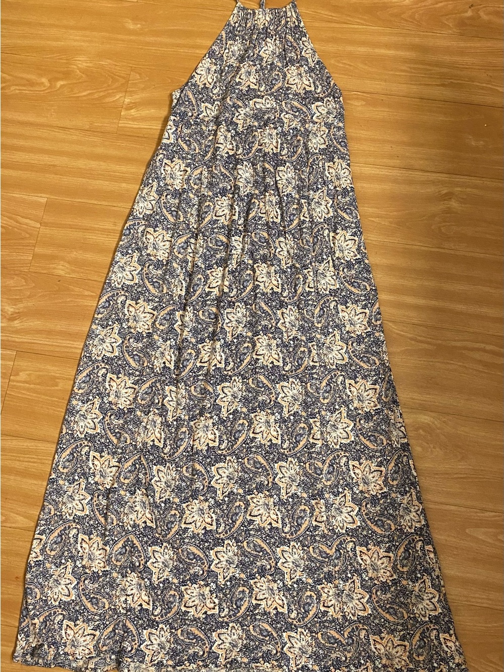 Grey tan Paisley Halter Maxi Dress with Side Pockets